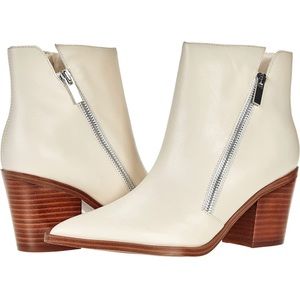 Nine West Wearit Ivory leather Ankle Booties block heel pointed toe 8.5M NIB